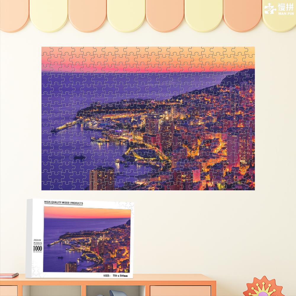 Miles de luces rompecabezas 1000 piezas de madera para niños adultos juguetes 500 piezas 300 piezas al por mayor paisaje entrega de una pieza