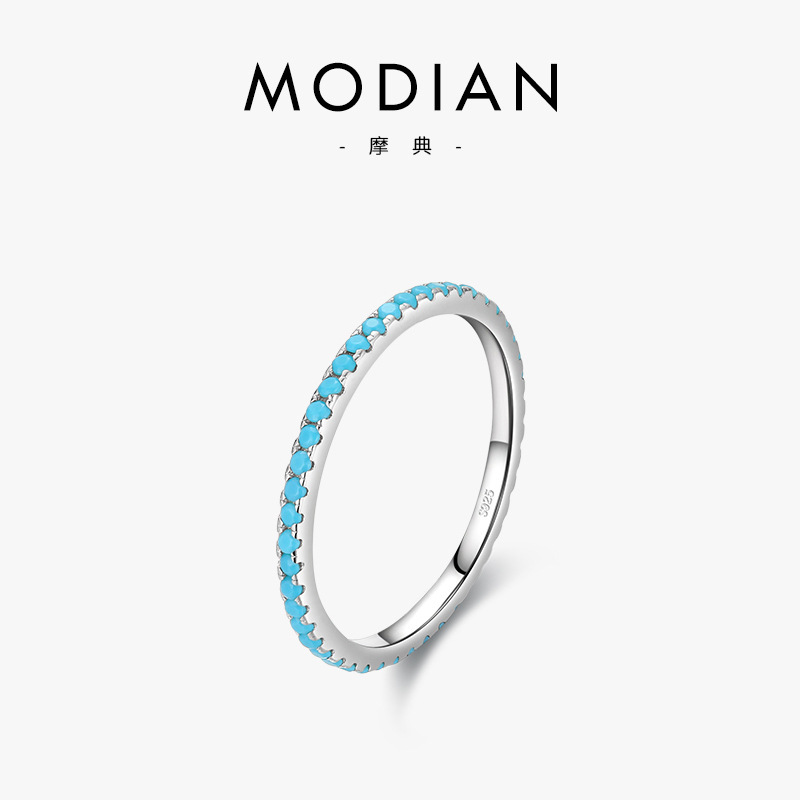 S925 Sterling Silver Turquoise Simple Versatile Index Finger Ring for Women European and American Stacked Popular Thin Ring Accessible Luxury Jewelry Silver Jewelry