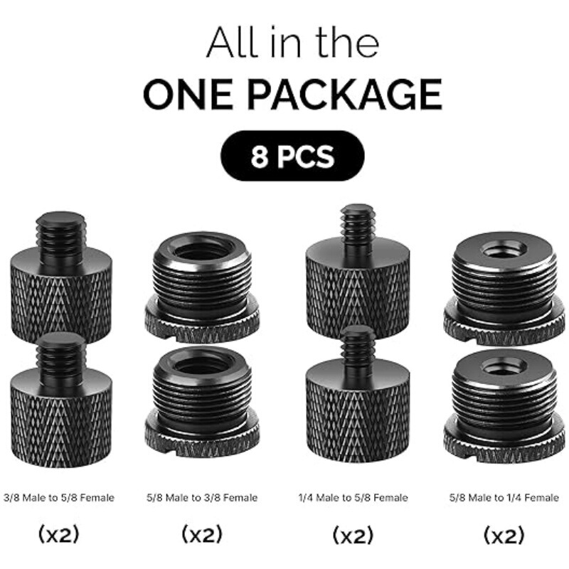 Microphone Stand Adapter Set 8 Pieces Metal 5/8 Female to 3/8 Female to 5/8 Male