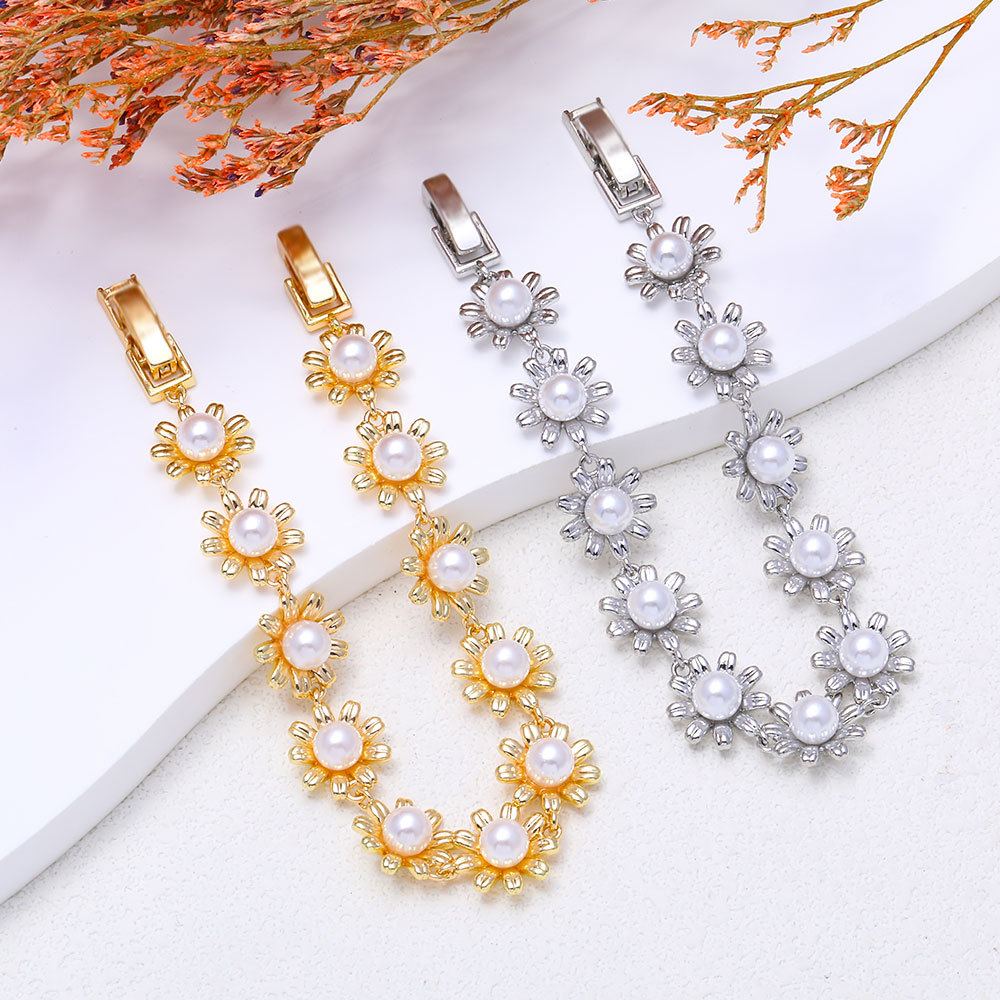 Pulsera de cobre puro lujosa y a la moda para mujer con diseño geométrico de flor de girasol y perlas, única y sencilla._voghion.com