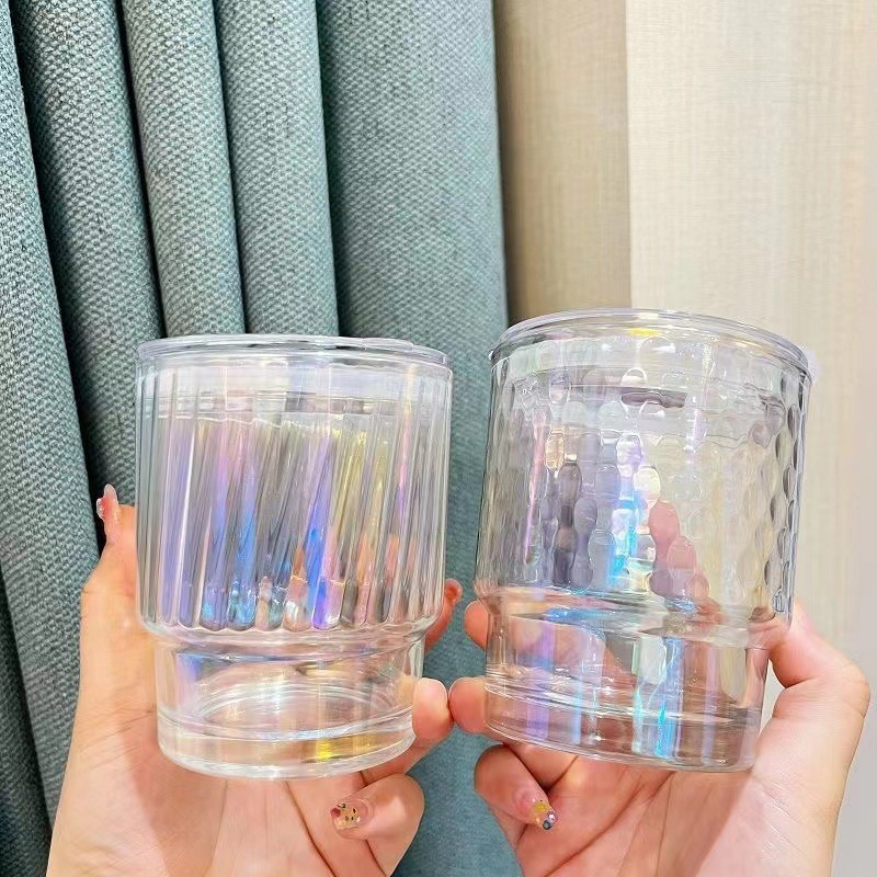 INS colorido taza de vidrio de bambú hembra de gran capacidad estudiante resistente al calor de alto aspecto con tapa hogar vidrio paja