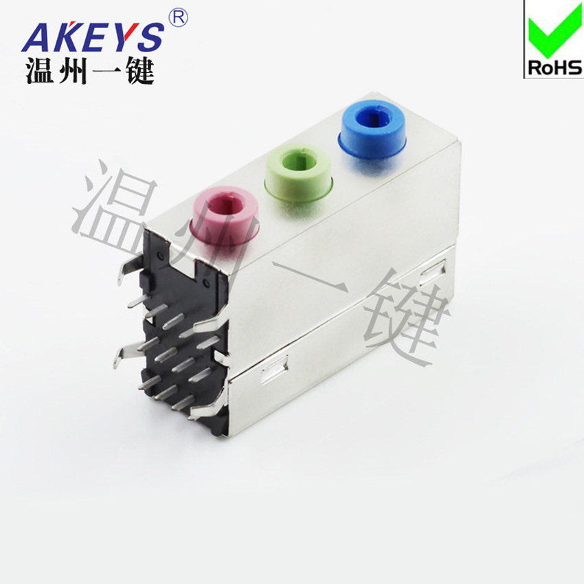 JACK110三位 3.5mm电脑主板耳机音效插孔 耳机开关红绿蓝三联