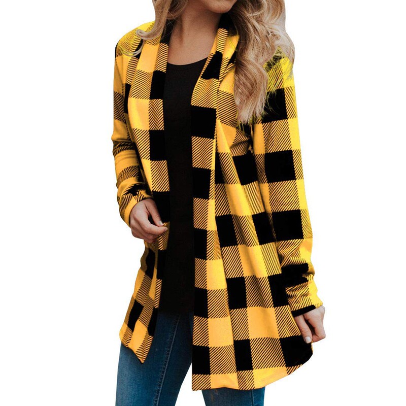 2023 best selling color plus size European and American cross-border Women's plaid trench coat autumn and winter long cardigan [spot]]