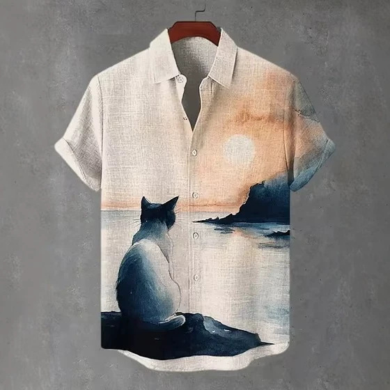 Cross-Border Independent Site Amazon Specializes in Men's Short-Sleeved Shirts with Interesting Japanese Samurai Cat 3D Hawaiian Fashion Cross-Border Independent Site Amazon Specializes in Men's Short-Sleeved Shirts with Interesting Japanese Samurai Cat 3D Hawaiian Fashion
