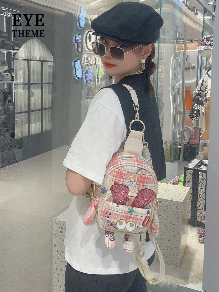 Mujer multipropósito diseño rosa mochila mini encantadora impresión bolsa de pecho cambiante 2688 #