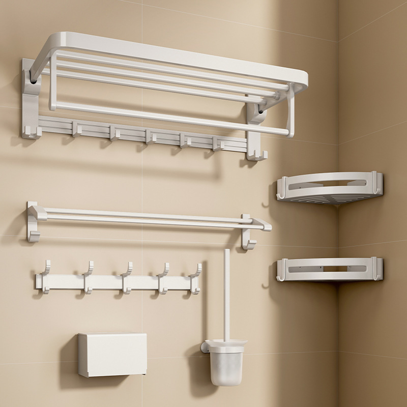 White Bathroom Towel Rack Without Punching Bathroom Towel Rack Space Aluminum Bathroom Rack Wall Hanging Towel Bar