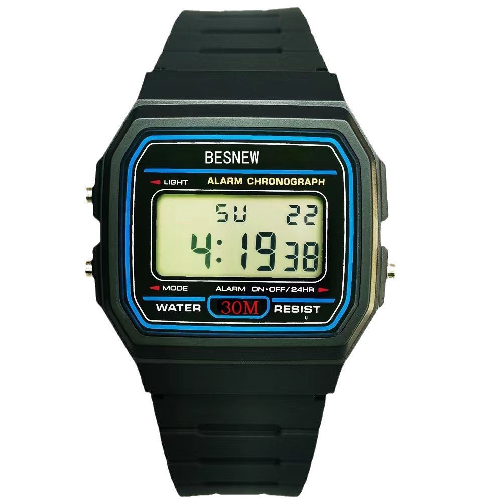 comercio exterior transfronterizo impermeable pequeño reloj electrónico cuadrado reloj electrónico de estudiantes de luz nocturna F91W correa de acero A159W moda