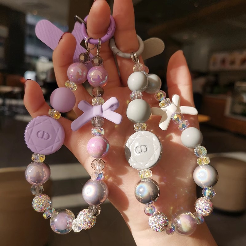 2025 nuevo arco fresco púrpura claro decorado llavero creativo cuadrícula de diamante disco cuentas colgante de teléfono móvil