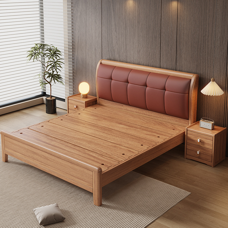 Solid Wood Furniture Soft-Packed Solid Wood Bed Bag Installation Strong and Durable Modern Simple Double Bed 180X200 with Mattress
