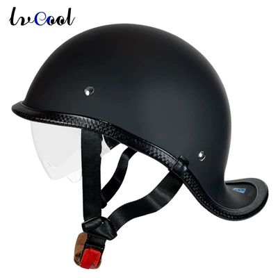 3C certification retro half helmet battery car helmet locomotive summer scoop helmet electric motorcycle helmet lightweight (Motosiklet kaskı (dəbilqə)) - 006-dumb-black-with-lens-m