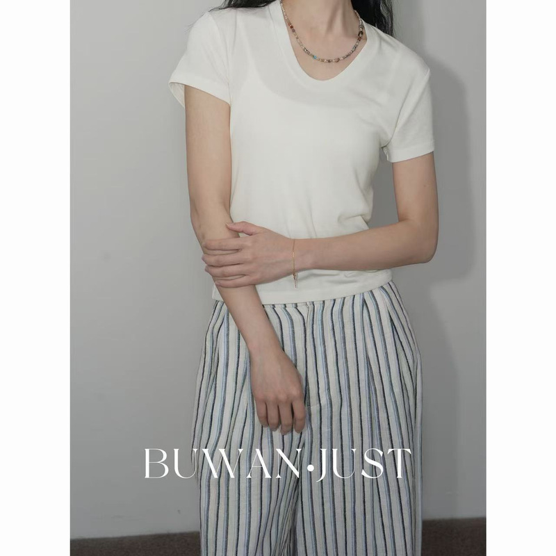 Slim T-Shirt Soft Lyocell Acetate Merino Wool Slimming U-Neck T-Shirt Women's 26 Summer New Short Sleeve Top T-Shirt Slim T-Shirt Soft Lyocell Acetate Merino Wool Slimming U-Neck T-Shirt Women's 26 Summer New Short Sleeve Top T-Shirt