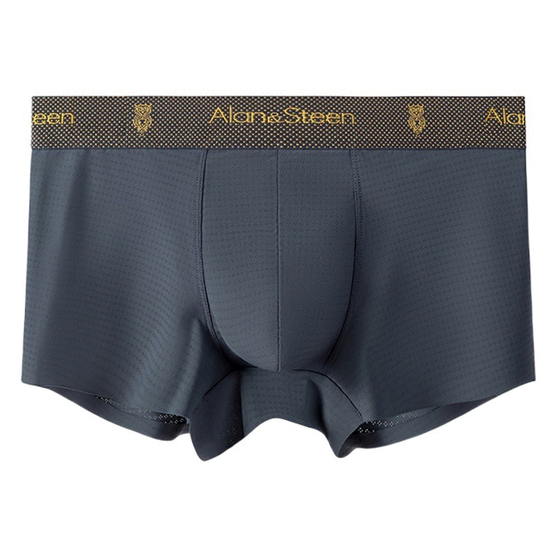 En caja sin costuras ropa interior de seda de hielo para hombres jóvenes boxeadores de color sólido malla de cintura media boxeadores transpirables sueltos verano