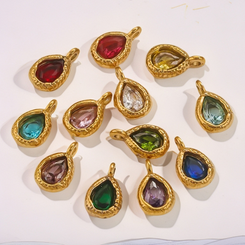 Acero inoxidable vidrio cristal colgante gotas de agua gemas de color colgante de acero titanio accesorios de joyería DIY