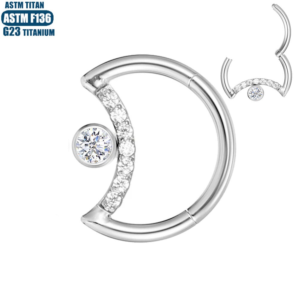 F136 Titanium Alloy Seamless Moon Nose Ring with CZ - Diamond Earring Tragus Septum Piercing Jewelry detail image 12