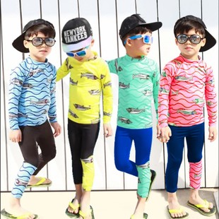 Children's swimsuit boys middle and older children's sun protection long-sleeved trousers students plus size cartoon swimsuit South Korea purchasing wholesale