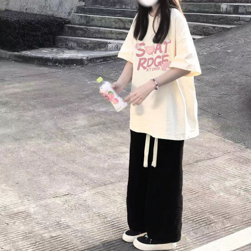 2025新款夏季学生短袖套装女恤韩版宽松休闲阔腿裤时尚两件套|undefined