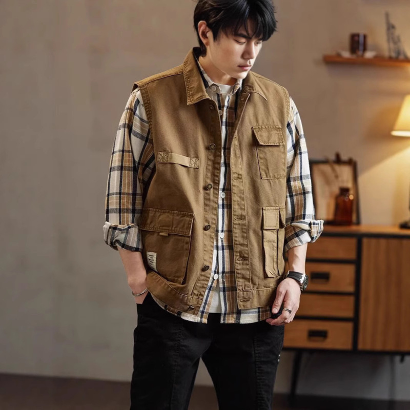 2025 American Retro Workwear Vest Men's Spring New Loose Trendy Brand Handsome Waistcoat Vest Jacket 2025 American Retro Workwear Vest Men's Spring New Loose Trendy Brand Handsome Waistcoat Vest Jacket