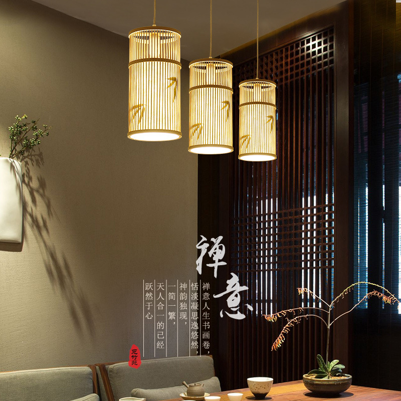 Bamboo craft chandeliers, new Chinese style bamboo weaving Zen tea room homestay restaurant rattan craft braided hot pot restaurant lantern Japanese style bamboo lights