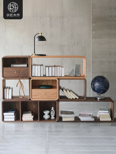 OD59 wholesale solid wood black walnut lattice cabinet living room bedroom storage cabinet storage cabinet simple bookshelf free set