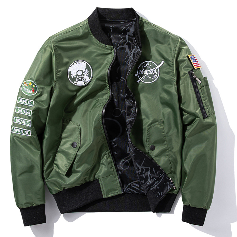 Transfronteriza AliExpress Otoño Nueva NASA Charretera bordada capa de doble cara uniforme de béisbol marca de moda chaqueta de piloto