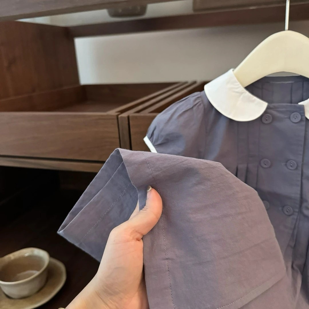 Qi Qiqi niñas de color sólido vestido delgado de verano 2025 nuevo estilo de ropa infantil estilo inglés vestido de princesa infantil