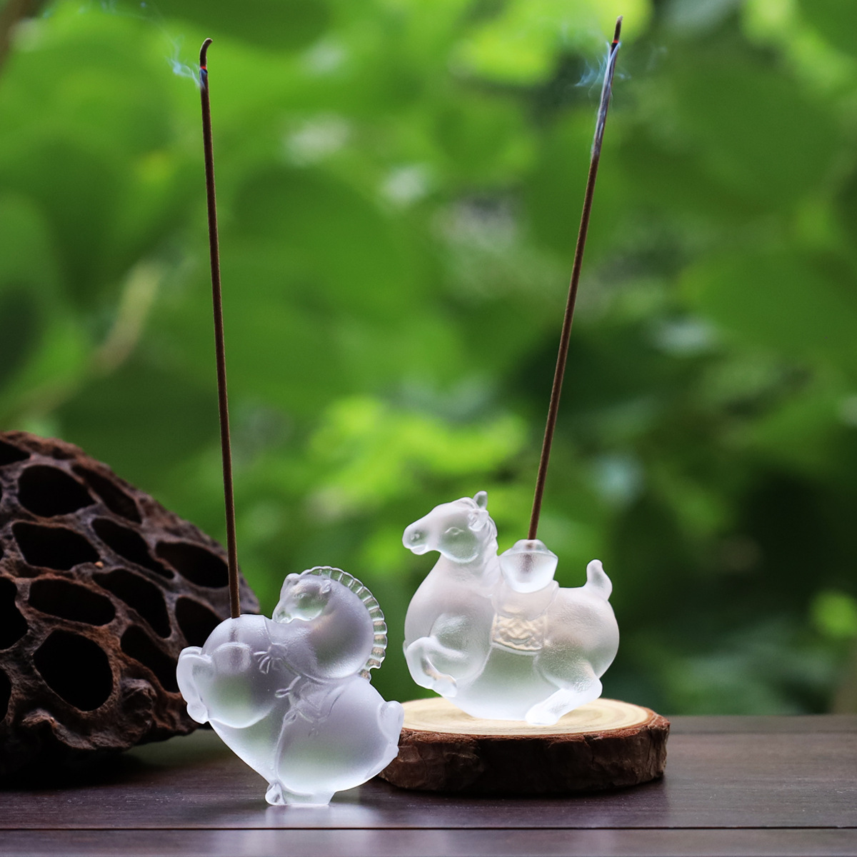 十二生肖桌面古法琉璃马摆件创意可爱茶宠香插新年装饰工艺品