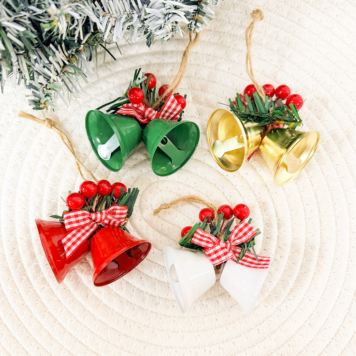 Christmas Decoration Double Horn Bell Window Christmas Tree Pendant Handmade DIY Accessories Metal Bell Pendant
