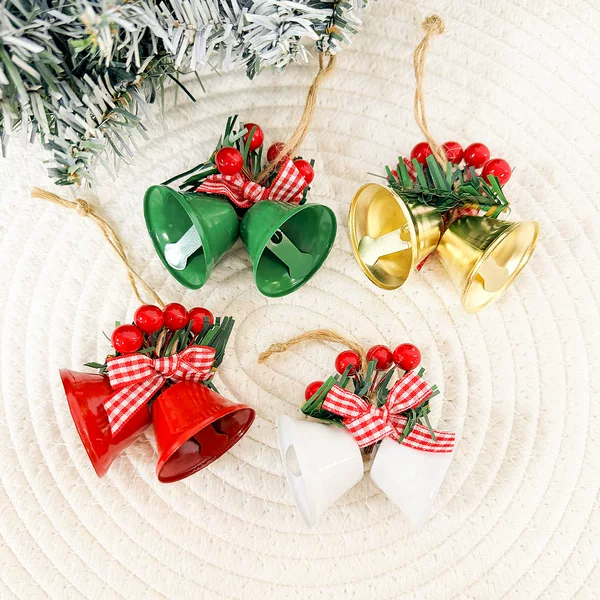 Christmas Decoration Double Horn Bell Window Christmas Tree Pendant Handmade DIY Accessories Metal Bell Pendant