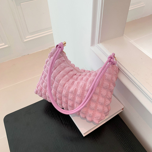 Women's simple temperament, gentle pleated armpit bag, women's  spring and summer new style single shoulder crossbody bag, small square bag