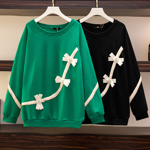 300kg chubby girl three-dimensional bow sweater 2024 spring new plus size fashion women's loose coat 63323