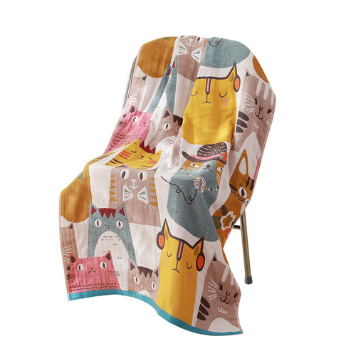 Manufacturer wholesale new four-layer gauze bath towel cartoon cotton household adult bath towel absorbent beach towel bath towel
