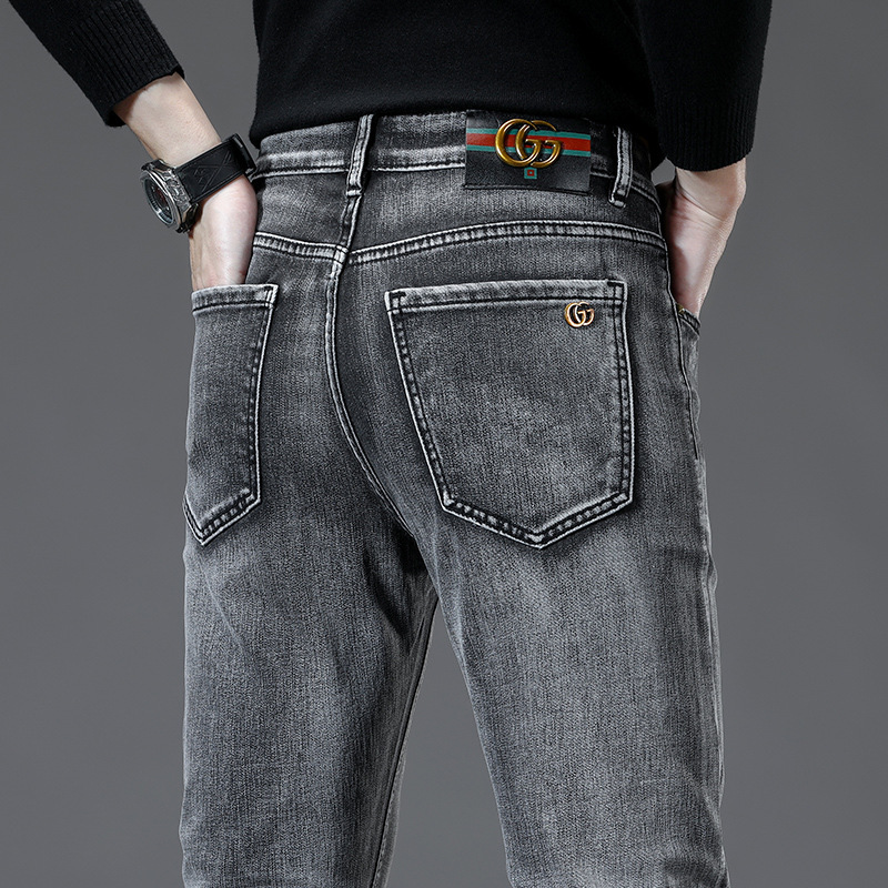 Spring 2024 blue jeans men's slim fit skinny Korean stretch pants foreign trade cross-border dedicated GC labeling