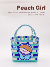Peach Girl嗨喽卡通可爱宇航员手提包软胶贴潮流蓝色菜篮子HD3326