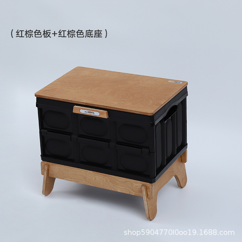 Caja negra + cubierta de madera marrón roja + base