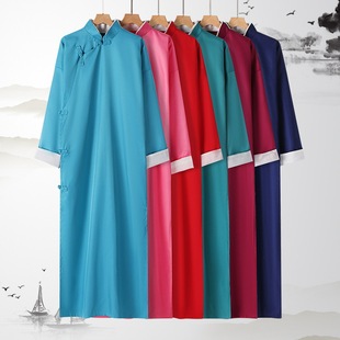 Crosstalk Long Shirt Chinese-style Slant-breasted Republic of China Stand-up Collar Men's and Women's Robe and Mandarin Coat Best Man's Dress Crosstalk Long Coat Performance Costume