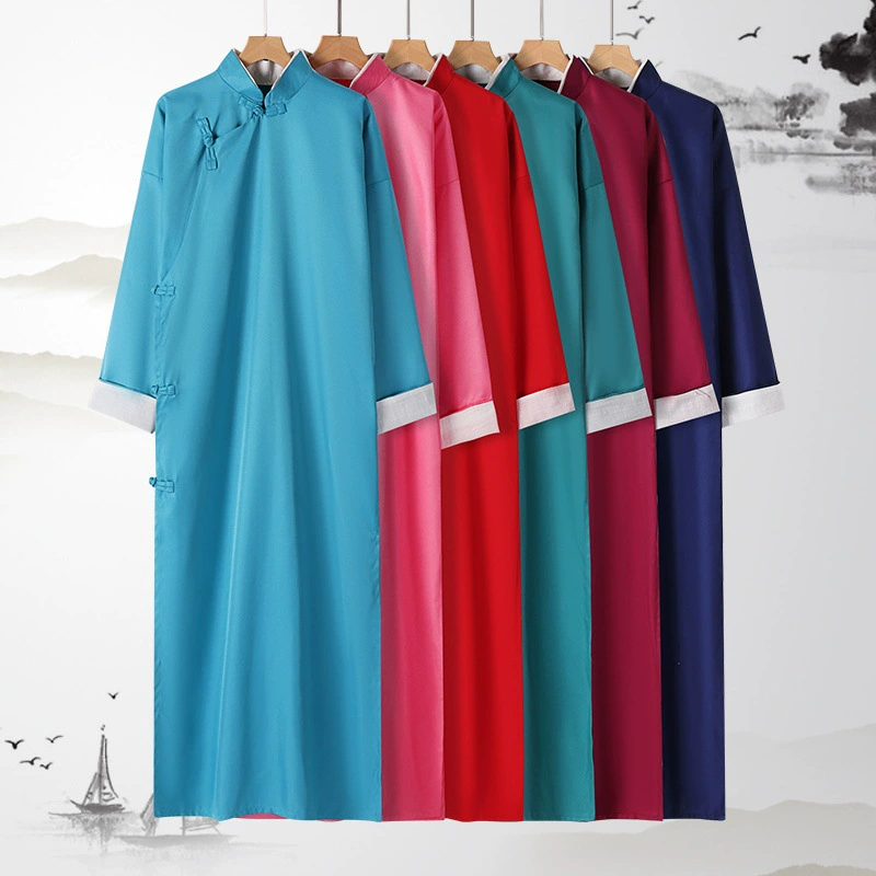 Длинная рубашка с перекрестными помехами, наклонная бортная рубашка в китайском стиле, мужская и женская одежда с воротником-стойкой и Лучшее Мужское пальто, пальто с перекрестными помехами, костюм для выступлений