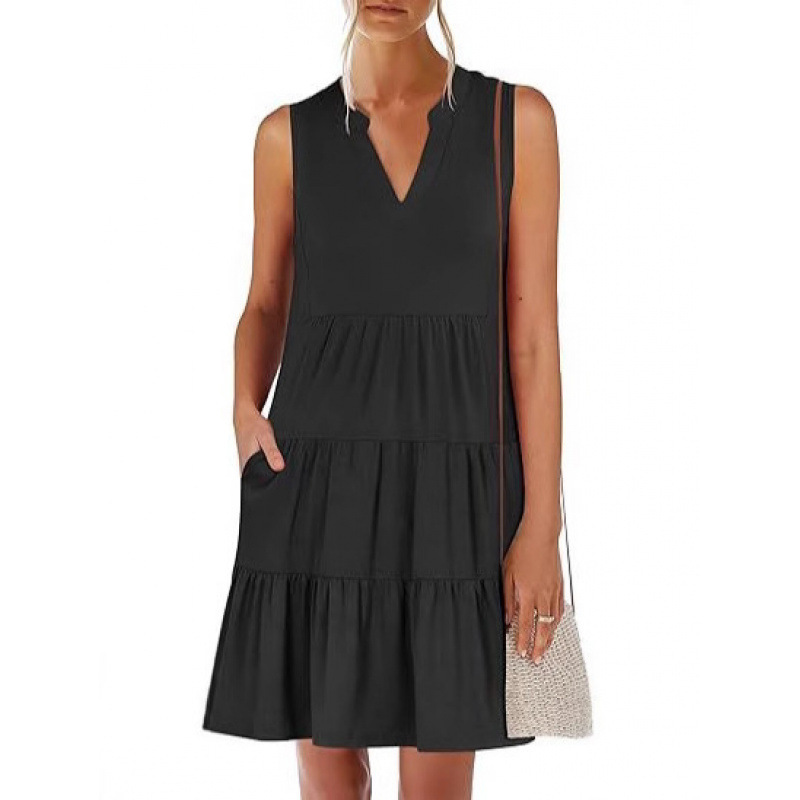 2026 Women's Summer Casual Sleeveless V-Neck Mini Tank Dress Swing Layered Beach Vacation Dress