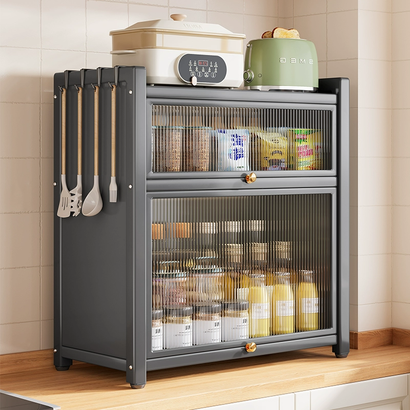 Кухонная полка для хранения приправ, бытовая многофункциональная полка для приправ на столешнице, многослойный пылезащитный шкаф для хранения с дверным шкафом для хранения