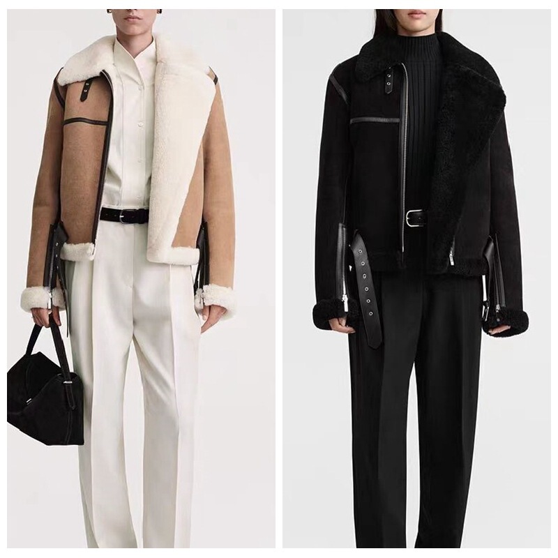 2024TT early spring new Nordic niche fur integrated motorcycle wool pilot jacket coat for women 2024TT early spring new Nordic niche fur integrated motorcycle wool pilot jacket coat for women