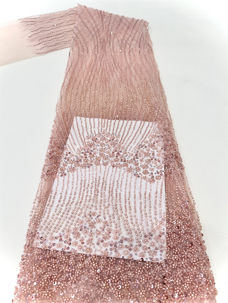 Industria pesada ligera lujoso vestido de boda tridimensional vestido de moda cena larga tela bordada alta perlas tela de lenteja