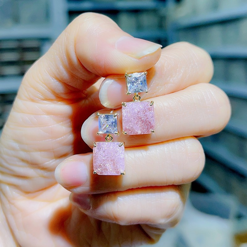 Fashion Square Copper Inlay Artificial Crystal Zircon Drop Earrings 1 Pair