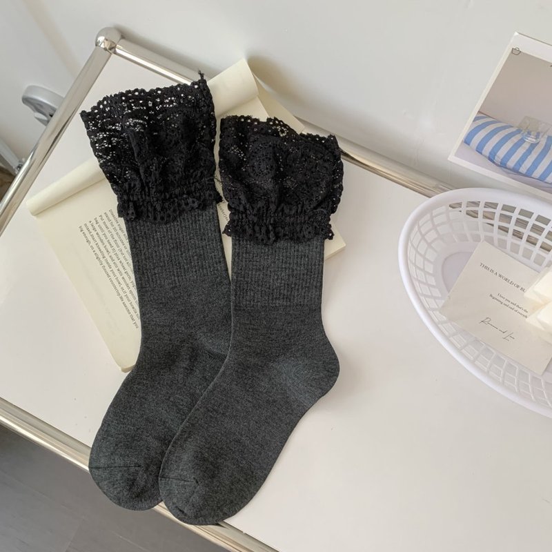 25秋冬新款袜子女中筒堆堆袜蕾丝花边袜子女 韩系ins潮休闲棉袜|undefined
