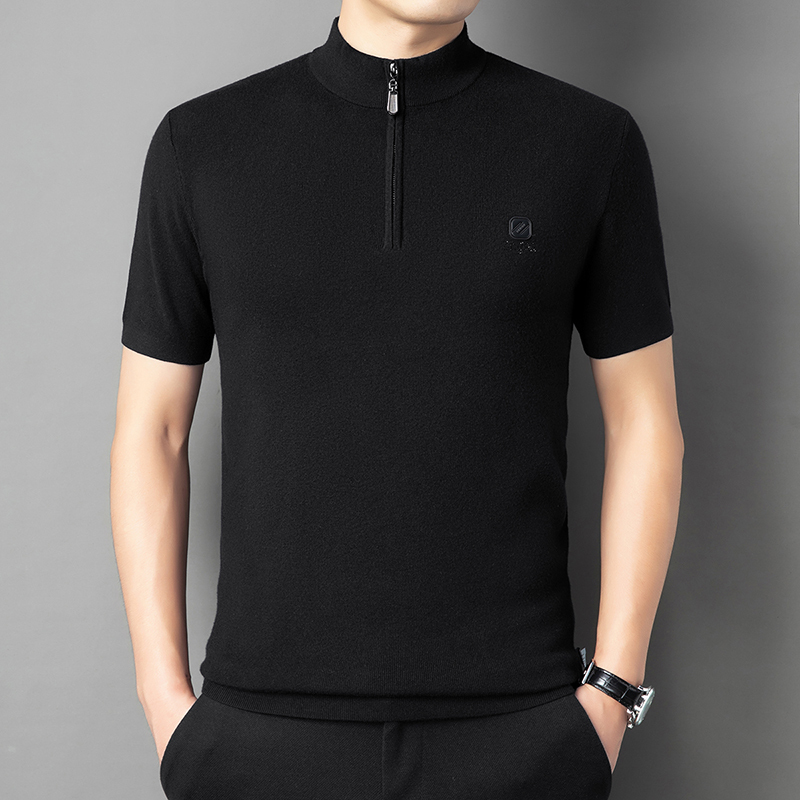 Men's Half-Zip Knitwear Autumn and Winter Thick Short-Sleeved Knitwear High-Quality Slim Half-High Collar Half-Sleeved Bottoming Shirt