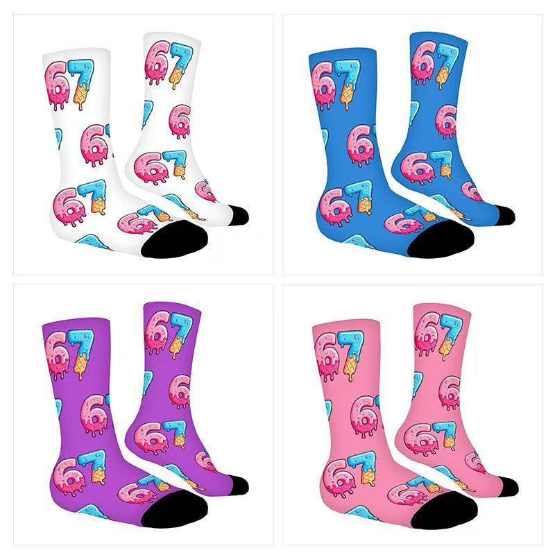 Cross-Border Socks 3D Digital Printed Socks European and American Sports Socks 360 Seamless Heat Transfer Mid-Calf Socks Trendy Socks Digital 67