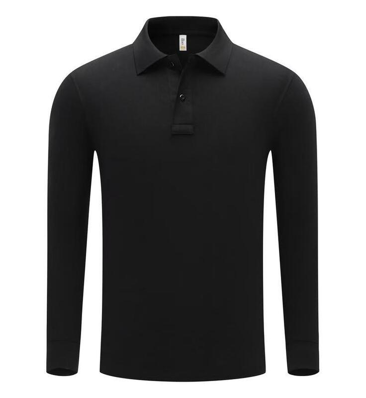 跨境秋冬纯色带领马球t恤shirt翻领男士polo衫长袖工作服刺绣批发|undefined