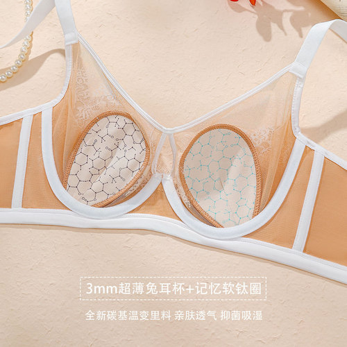 Xianzhimei 8868 Sexy Lace Ultra-Thin Rabbit Ears Underwear Set Big Breast Revealing Small Soft Steel Ring Anti-Sagging Bra