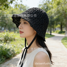 夏季时尚沙滩防晒盆帽女网红韩版单层镂空水桶渔夫盆帽户外针织帽