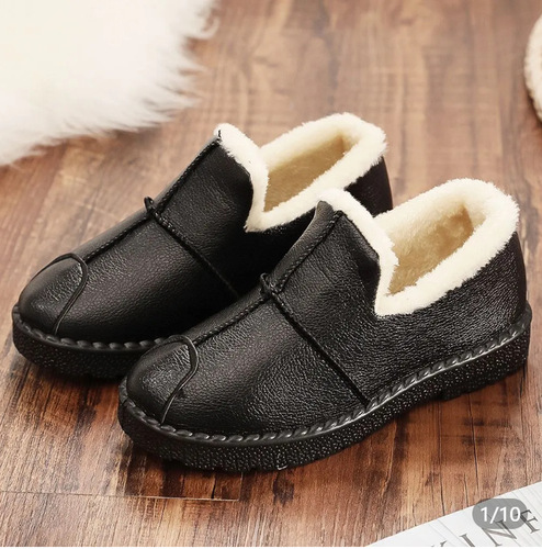 Soft-Soled Winter Beijing Cotton Shoes with Fleece PU, New Flat Comfort Slippers for Women, Fashion Anti-Slip Cotton Shoes