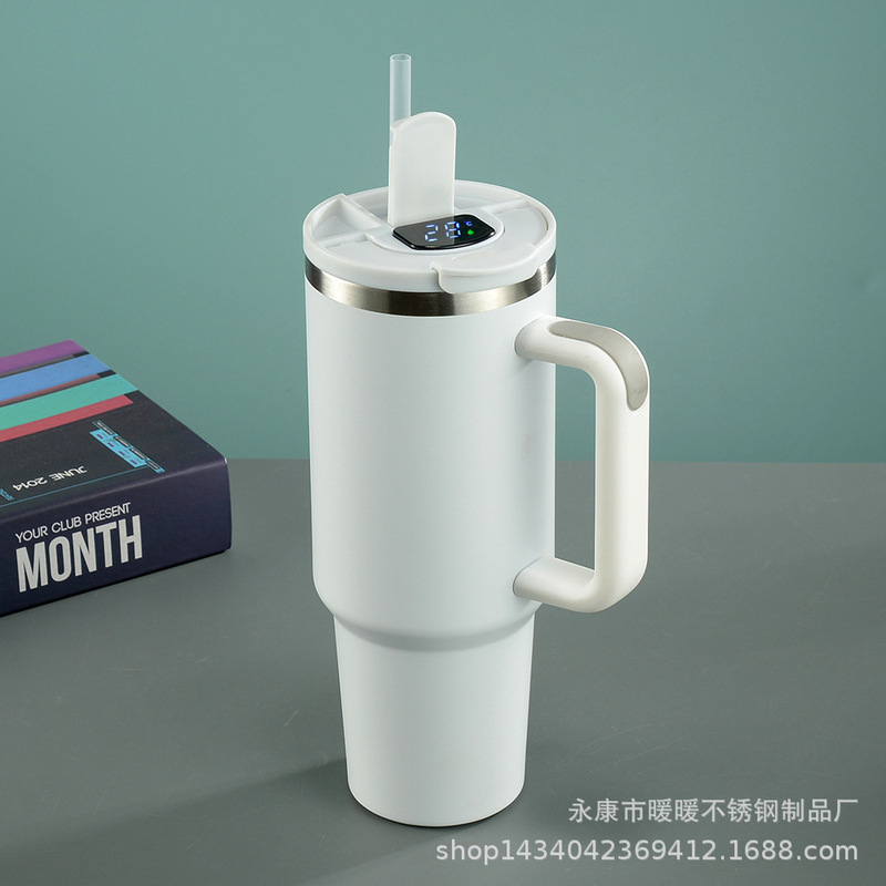 跨境爆款40oz繁花系列保温杯304不锈钢带手柄吸管杯创意真空水杯|undefined