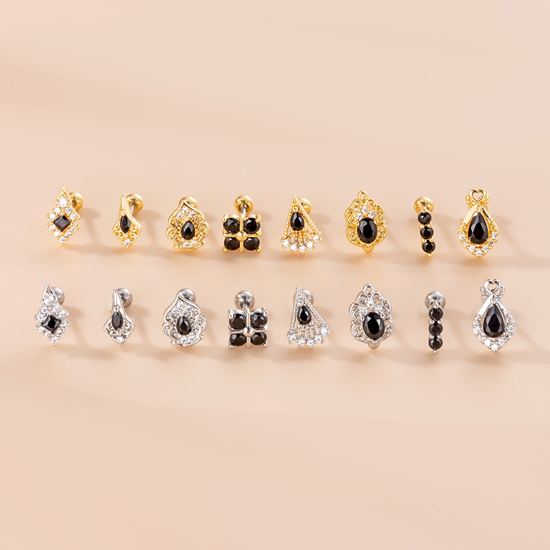 Zircon Inlay Material 1 Piece Ear Cartilage Rings & Studs Fashion Solid Color 316L Stainless Steel Copper Plating Inlay Zircon